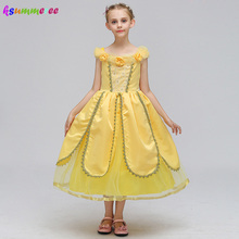 Vestido amarillo de dibujos animados para niñas, disfraz de Bella, bestia, baile, Carnaval, Halloween 2024 - compra barato