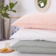 Cilected Pompom Pillowcase 2pcs Cotton Fabric Soft Ball edge Pillow Cover For Couple Home Bedding sleeping Pillow Cases 48x74cm 2024 - buy cheap