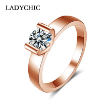 LADYCHIC-Anillo de boda de cristal para mujer, sortija de boda, Color oro rosa, plateado, accesorio de alta calidad, LR1004 2024 - compra barato