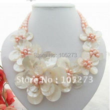 Charming ! Pink Color Freshwater Pearl & White Sea Shell Flower Necklace AA 5-8MM 19'Inchs Fashion Jewelry Free Shipping FN1980 2024 - buy cheap