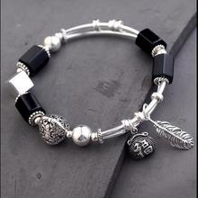 Handmade 925 Silver Onyx Beads Bracelet Sterling Beads Good Luck Bracelet Silver Beaded Bracelet 2024 - buy cheap