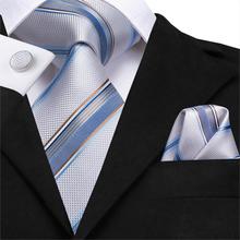 Мужской галстук-бабочка в полоску SN-3116, высококачественный шелковый галстук в полоску белого и синего цвета, набор мужских галстуков-запонок Hanky шириной 8,5 см 2024 - купить недорого
