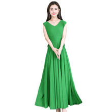 Vestido veraniego de Chifón con escote triangular para mujer, traje largo ajustado en 10 colores, color verde, moda coreana, CX910, 2021 2024 - compra barato