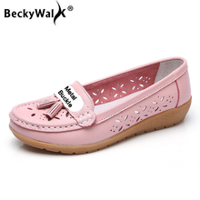 BeckyWalk-bailarinas de piel auténtica para mujer, zapatos informales sin cordones, mocasines de verano, WSH2842, primavera 2021 2024 - compra barato