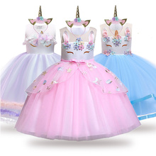 Vestido de unicornio para niña, vestido de princesa con bordado de flores, bata para niña, ropa para niña, vestido de fiesta para bebé 2024 - compra barato