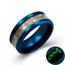 Anéis luminosos de dragão para homens, cores preta, dourada e azul, anéis de aço inoxidável, brilha no escuro, jóias de banda masculinas 2024 - compre barato
