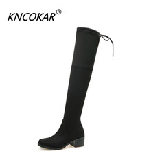 Kncokarinvierno-Botas de ante cálidas de felpa para mujer, botines por encima de la rodilla, de goma hasta el muslo, con cordones, botas de almacenamiento 2024 - compra barato