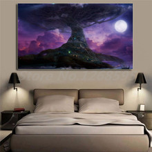 Обои Teldrassil World Of Warcrafts, дерево, луна, фиолетовый дарнасс, художественный плакат на холсте, картина на стену, печать, украшение для дома 2024 - купить недорого