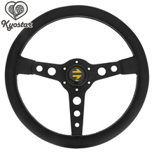 350mm Universal Real Leather Classic Steering Wheel 14" Inch Flat Steering-Wheel With Black Silver Spoke 2024 - buy cheap