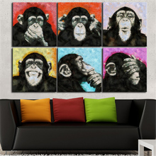 6PCS Decorative Art print Monkey thinking Oil Painting On Canvas Living Room Home Decor Wall Paintings No frame Animal Pictures 2024 - buy cheap