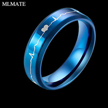 Novo anel fashion ecg azul de aço inoxidável, anéis de casamento para homens e mulheres 2024 - compre barato