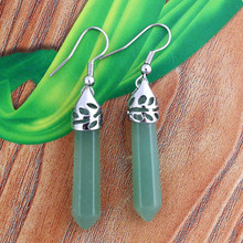 100-Unique 1 Pair Silver Plated Hexagon Prism Natural Green Aventurine Dangle Earring Elegant Women's Earring 2024 - buy cheap