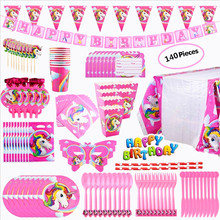 Rosa unicórnio festa decoração meninas feliz aniversário crianças unicórnio talheres papel chapéu guardanapos placa pano de mesa feliz aniversário presente 2024 - compre barato