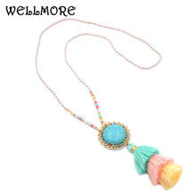 wellmore 2017 Colorful Bohemian Tassel Statement Necklace Stone Rope chain pendant necklaces for women  jewelry wholesale NE0005 2024 - buy cheap