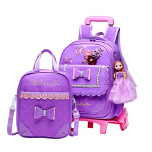 Mochila extraíble impermeable para niños y niñas, Maleta de viaje con ruedas, color morado 2024 - compra barato