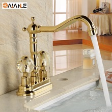 Basin Faucet Golden/Antique Brass Deck Mounted Dual Ceramics Cross Handles Bathroom Vessel Sink Faucet Swivel Mixer Taps 2024 - buy cheap