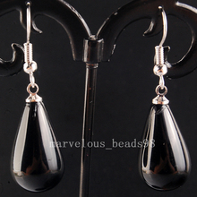 Free Shipping Beautiful Black Carnelian Round Water Drop Beads Earring PC4131 2024 - buy cheap