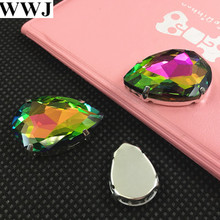 Piedra de fantasía en forma de lágrima de cristal, Color arcoíris, con ajuste de garra de Metal, 10x14mm,13x18mm,18x25mm,20x30mm 2024 - compra barato