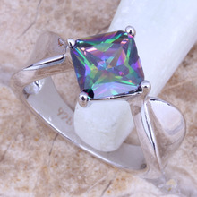 Anillo Chapado en plata Zirconia cubica arcoiris tamaño 6 / 7 / 8 / 9 E671 2024 - compra barato