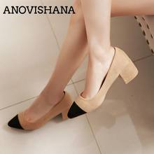 ANOVISHANA 2019 summer new women thick with shallow Boat Shoes Pointed Toe Pumps Dress Mid Heels comfortable single shoes Black 2024 - buy cheap