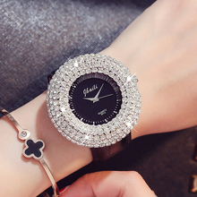 Jbaili relógio de pulso feminino, relógio analógico com pulseira de couro com strass e ponteiro preto, em 4 cores 2024 - compre barato