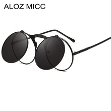 Aloz micc óculos de sol vintage redondos com flip, mais novo óculos de sol punk de metal feminino e feminino, óculos de moda feminina q153 2024 - compre barato