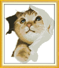 Kit de punto de cruz de gato bonito, lienzo estampado con cuentas, bordado artesanal, costura hecha a mano, 18ct, 14ct, 11ct 2024 - compra barato