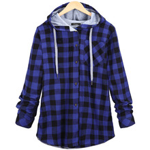 2018 European American women's new hot big size sweaterpul four color plaid fashion large size hooded shirt  G29 2024 - buy cheap