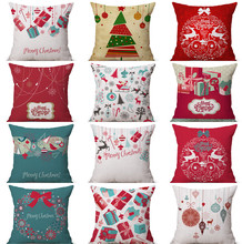 Funda de almohada de lino con ciervo navideño, cubierta de cojín decorativa para el hogar, estilo navideño, verde y rojo, 45x45cm/30x50cm 2024 - compra barato