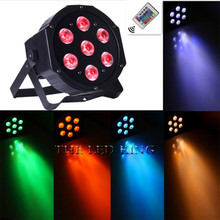 Luces LED planas por control remoto IR, 7x12W RGBW 4 en 1 RGBWA 5 en 1, iluminación con DMX512 para decoración de discoteca, Fiesta de DJ 2024 - compra barato