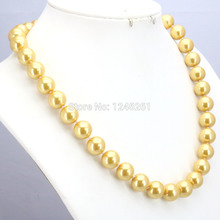 women Fashion Jewelry Shining Christmas Gifts Women Girls 10mm Yellow Glass Round Pearl Beads Necklace Jewelry Making Design 2024 - buy cheap