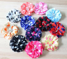 2" Polka dot chiffon flower with rhinestone  fabric flowers for headbands 12 colors flat back 100pcs/lot 2024 - buy cheap