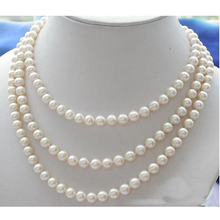 Collar de perlas cultivadas de agua dulce para mujer, accesorio redondo blanco de 6-7MM de largo, fiesta de cumpleaños regalo perfecto para y boda, AA, 50 pulgadas de largo 2024 - compra barato