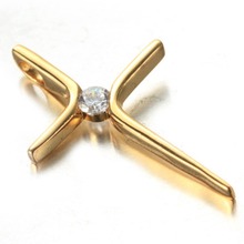 Encantador jóia aço inoxidável 316l tom de ouro cruz de crucifixo brilhante cristal homens mulheres pingente colar corrente grátis 24 "* 3mm 2024 - compre barato