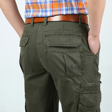 Calça cargo masculina, calça estilo militar, novo design, lisa, com vários bolsos, sem cinto
