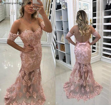 2019 Cheap Pink Prom Dress Mermaid Off Shoulder Backless Pageant Holidays Wear Graduation Evening Party Gown Plus Size 2024 - buy cheap