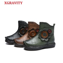 Botines elegantes de piel auténtica para niña, botas cortas con diseño de flores, informales, zapatos de punta redonda, calzado C294, 2021 2024 - compra barato