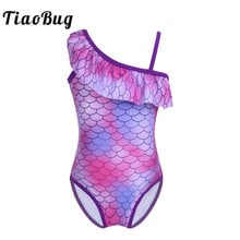 TiaoBug Children Girls One-piece Mermaid Scale Ruffle One-shoulder Swimsuit Kids Toddler Swimwear Stretchy Bodysuit Bathing Suit 2024 - buy cheap