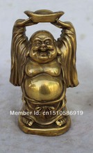 10CM Chinese Bronze Stand Happy Laugh Maitreya Buddha Hold Yuanbao Buddha Statue 2024 - buy cheap