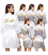 Roupão de prata com escrita em ouro, irmã, noiva, kimono, robe, damas de honra, branco, rosa, cetim, roupão de noiva 2024 - compre barato