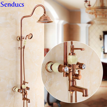 Senducs Rose Gold Jade Bathroom Shower Set Of Quality Brass Bowlder Bathroom Shower Faucet Rainfall Shower System 8 Inch Shower 2024 - buy cheap