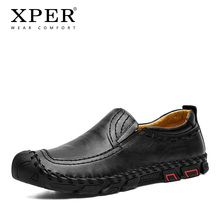 XPER Brand Split Leather Casual Shoes Men Loafers Comfortable Anti-slip Flat Handmade Black Footwear Sewing Fashion Yellow#XP056 2024 - buy cheap