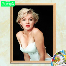 Retrato Sexy de Marilyn Monroe, fondo negro 5D artesanal, pintura de diamante cuadrado completo, bordado de diamantes de imitación, pintura de mosaico 2024 - compra barato