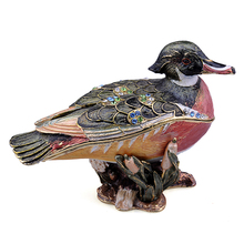 Enameled Pewter Bejeweled Large Wood Duck Trinket Box Ring Holder 2024 - buy cheap