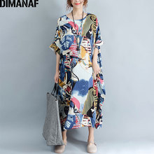 DIMANAF Oversize Dress Women Summer Pattern Patchwork Print Vintage Linen Dress Female Casual Fashion Oversize Elegant Dresses 2024 - buy cheap