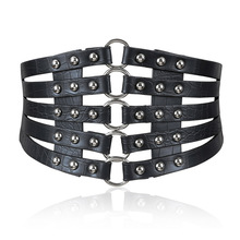 Cinturón de piel sintética con remaches Punk para mujer, faja modeladora de cuerpo delgada y elástica, cinturón de cintura retro, color negro 2024 - compra barato