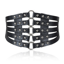 Fashion Self Tie Wide Belts belt Elastic slim corset body shaper black faux leather retro Punk Rivet Waist belt Cummerbund 2024 - buy cheap