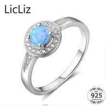 LicLiz 925 Sterling Silver Rings For Women Blue Opal Wedding Band Pave Cubic Zirconia Engagement Rings Halo Finger Bridal LR0349 2024 - buy cheap