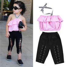 2019 Fashion Toddler Kids Girls Off Shoulder Halter Tops Elastic Pants Outfits 2Pcs Set 1-6T 2024 - buy cheap