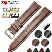 Zlimsn pulseira de relógio de couro legítimo, marrom, preto 18 20 22 24mm, fivela de aço inoxidável 316l, 2017 2024 - compre barato